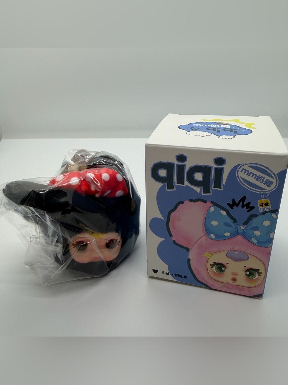 MM Sugar Baby QiQi‎ Plush Keychain Confirmed Black With Red Polka Dot Bow